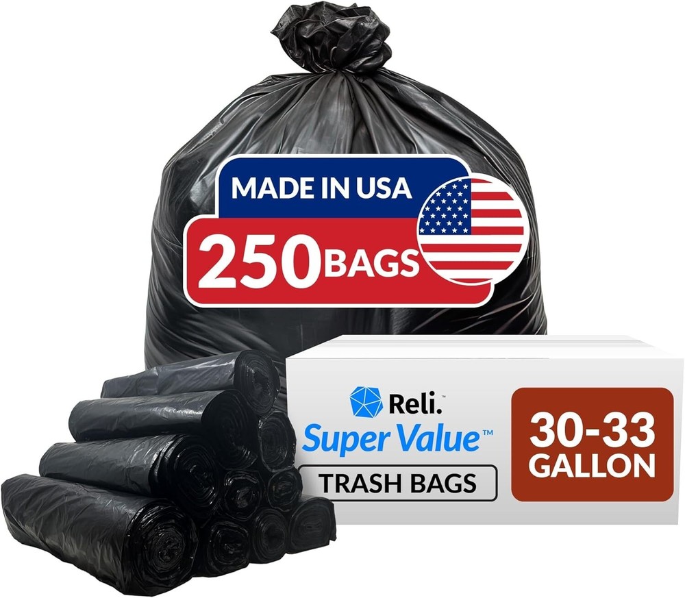 Multi-Use Heavy-Duty 33 Gallon Trash Bags | 250 Count for Versatile Disposal