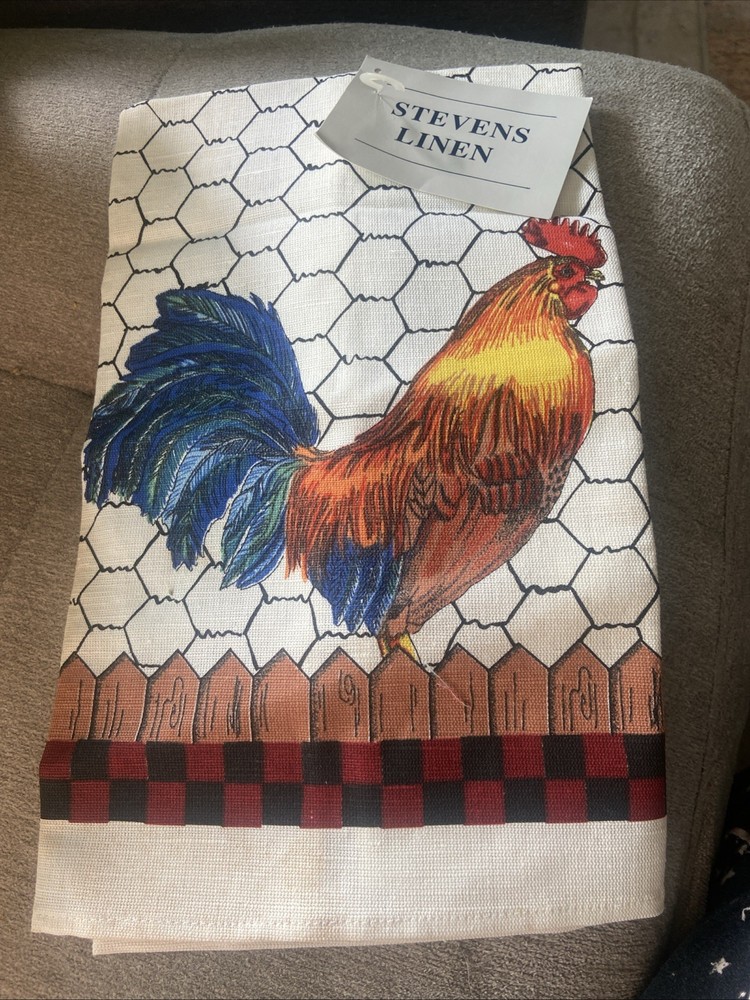 VINTAGE STEVENS LINEN KITCHEN DISH TEA TOWEL Rooster Country Farm Cottage Core