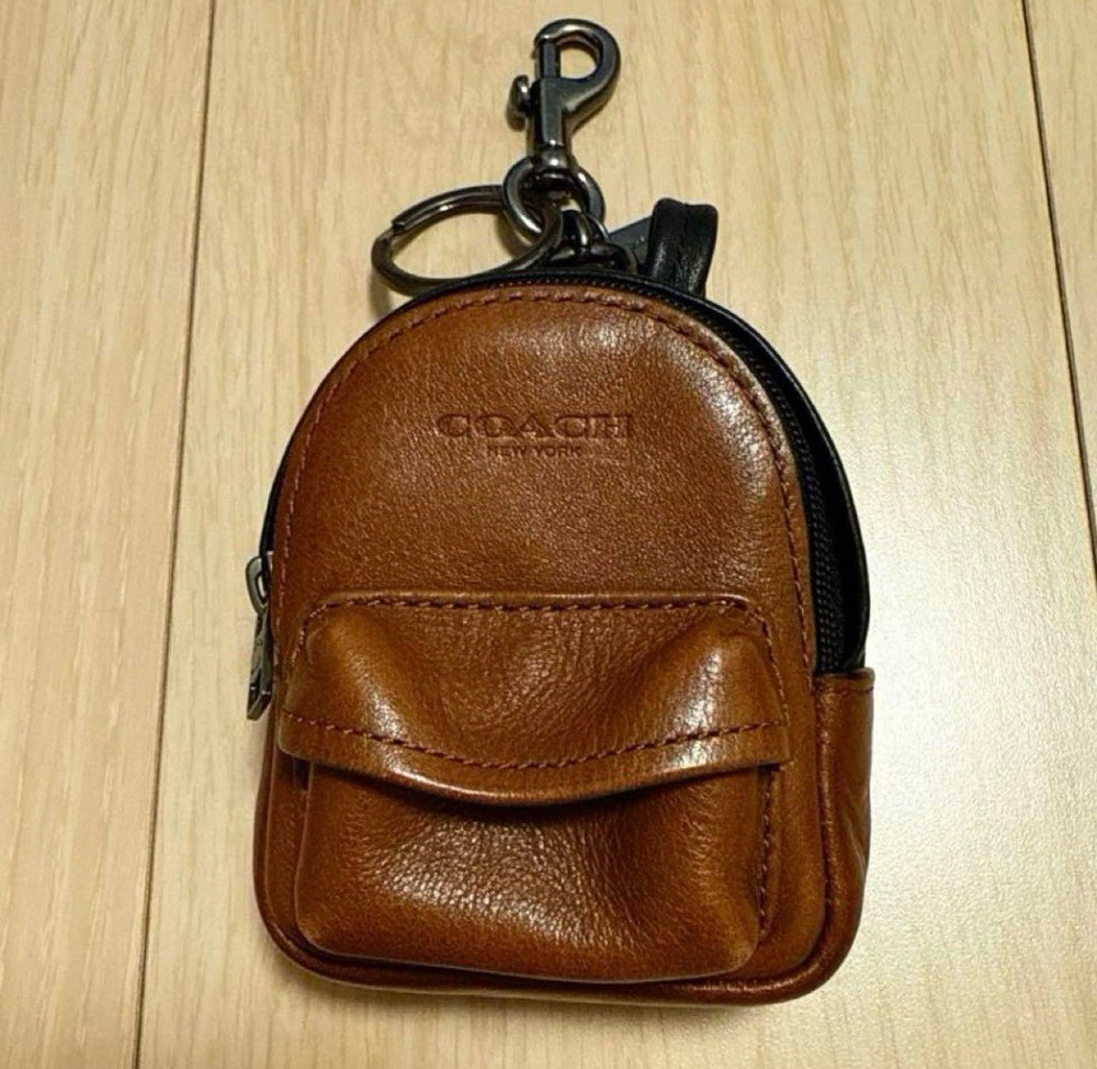 Coach Brown Leather Mini Backpack Charm Keychain in Great Condition