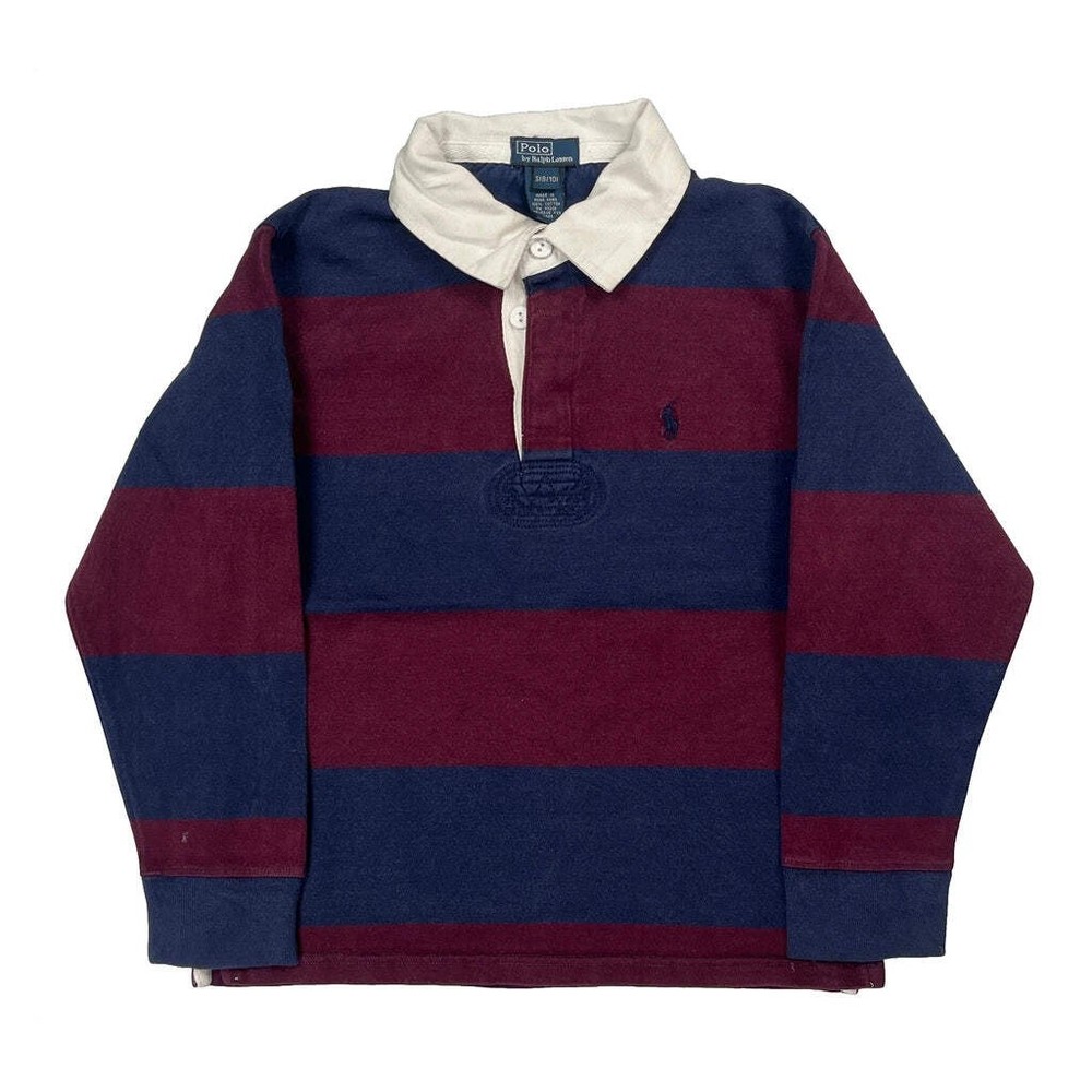 Age 8-10 Polo By Ralph Lauren Striped Rugby Shirt - Small Blue Cotton