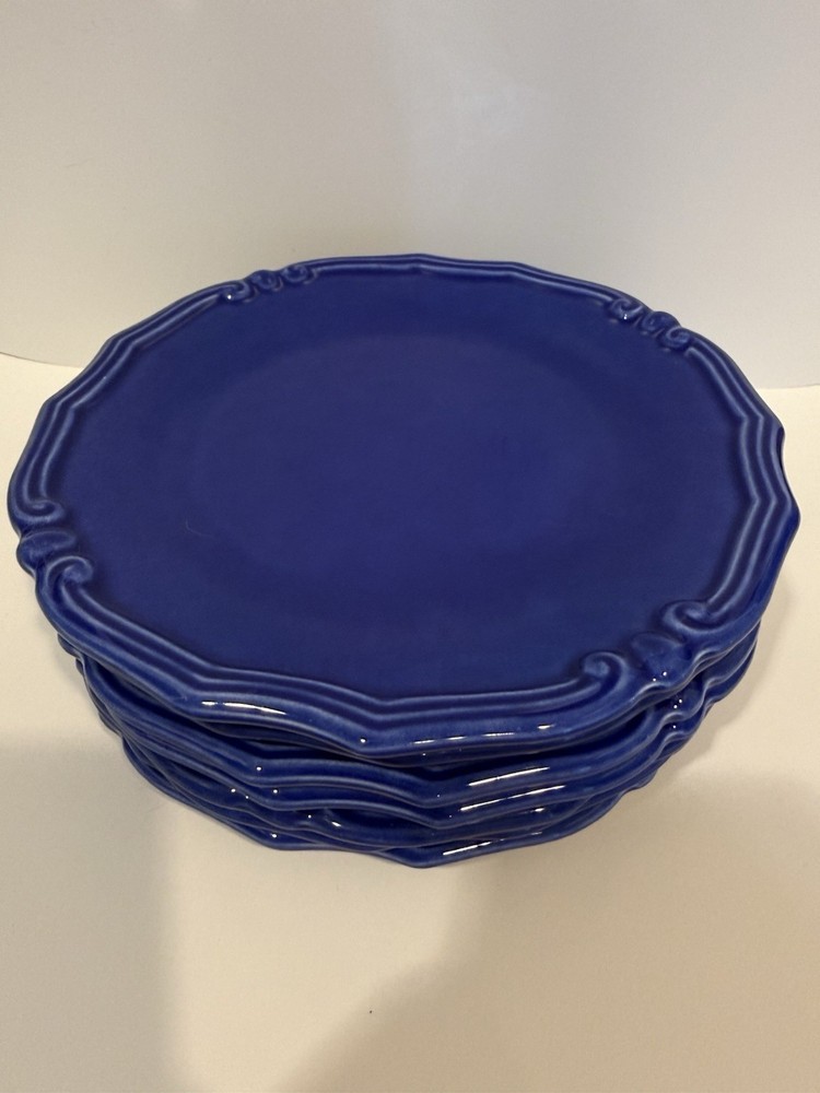 Set Of (6) 8”  Pier 1 European Country Cobalt Blue Salad Plates Made In Italy