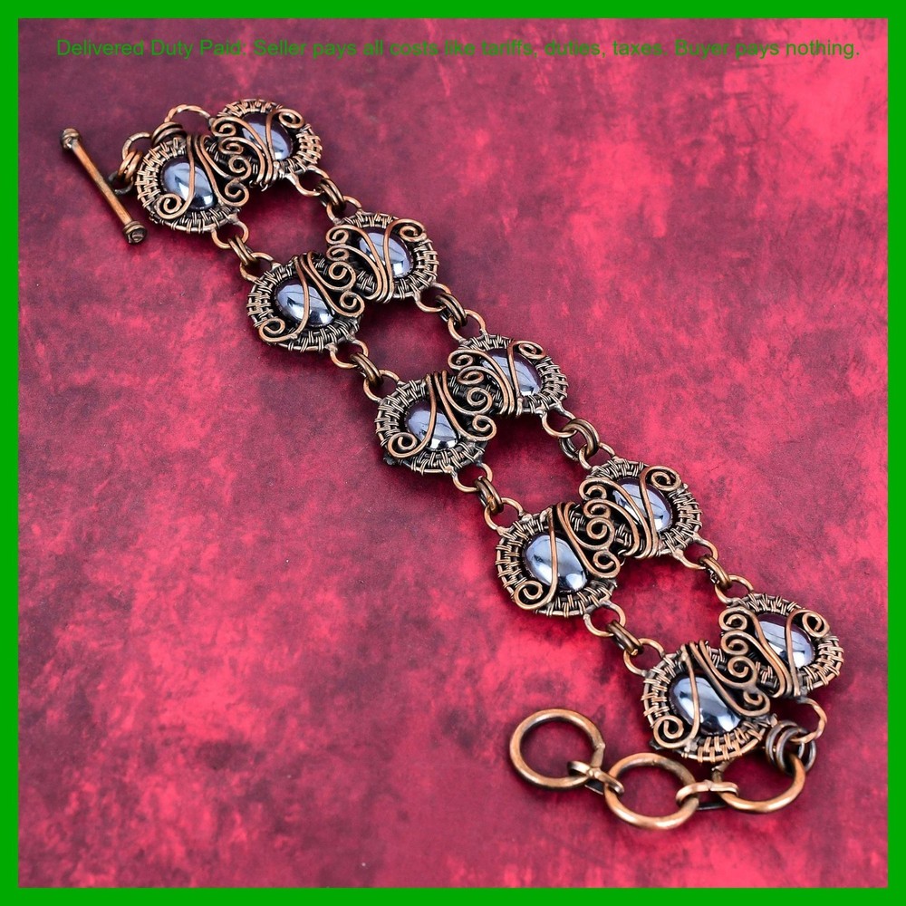 Cyber Monday Deal Copper Shungite Gemstone Chain Wire Wrapped Bracelet Jewelry-image