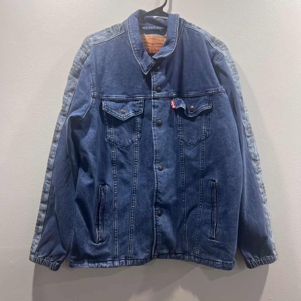 Levis Mens Premium Denim Trucker Jacket Size L Snap Button Style