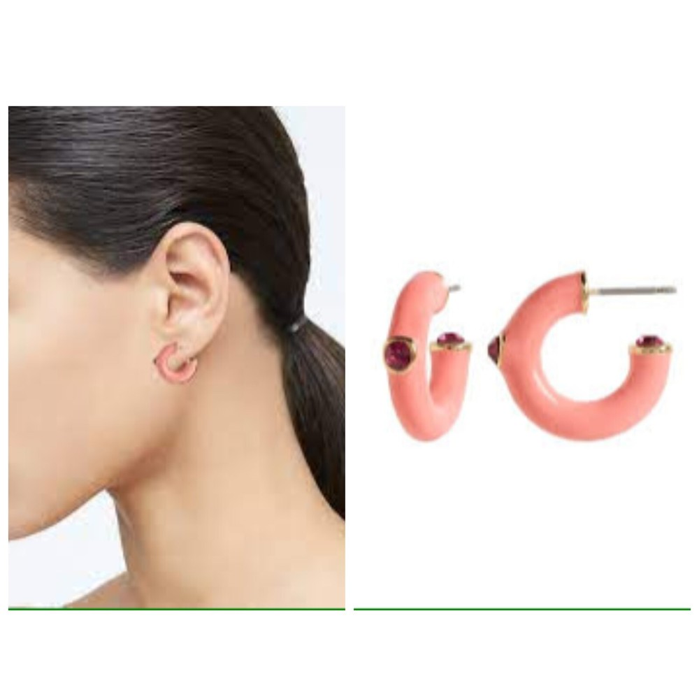 Banana Republic Women's PINK ENAMEL Gold Crystal HOOP EARRINGS NWt 38