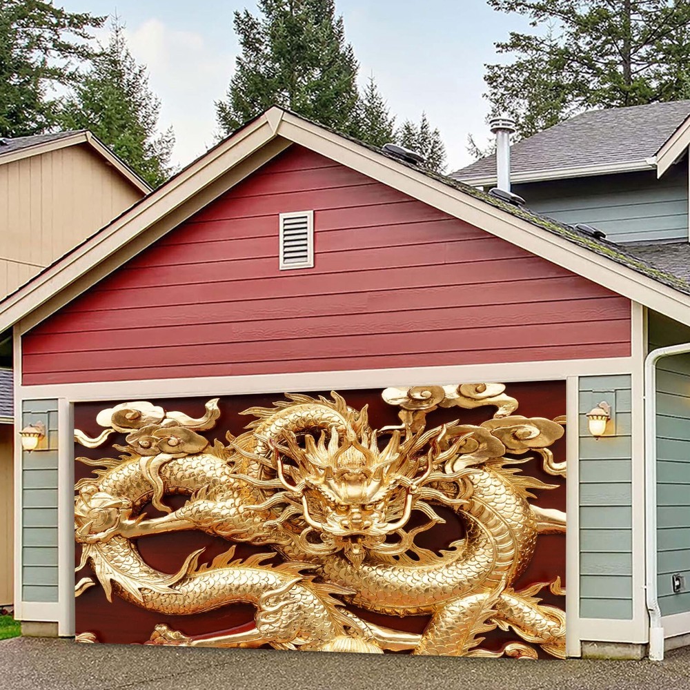 Chinese New Year Golden Five Dragon Garage Banner Design For Good Luck And In-image