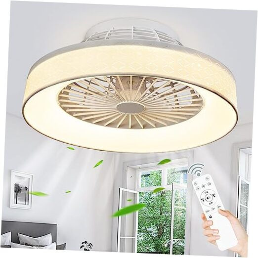 DLLT 18.5-Inch Low Profile LED Ceiling Fan with Light, Dimmable Modern Flush Mount