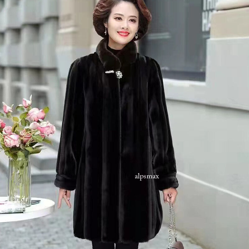 Luxury Mink Fur Coat for Women Winter Warm Stand Collar Long Coat