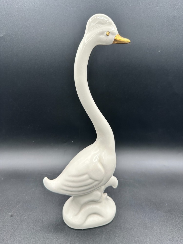 Ceramic Gilt Swan Signed JH
