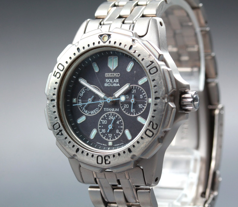 Rare Vintage [Exc+5] Seiko Air Diver's 5K2J-0A30 Scuba Solar Mens Qz Watch JAPAN