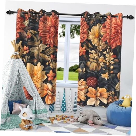 Floral Blackout Curtains 52x84 Inches Set of 2 for Bedroom Living Room