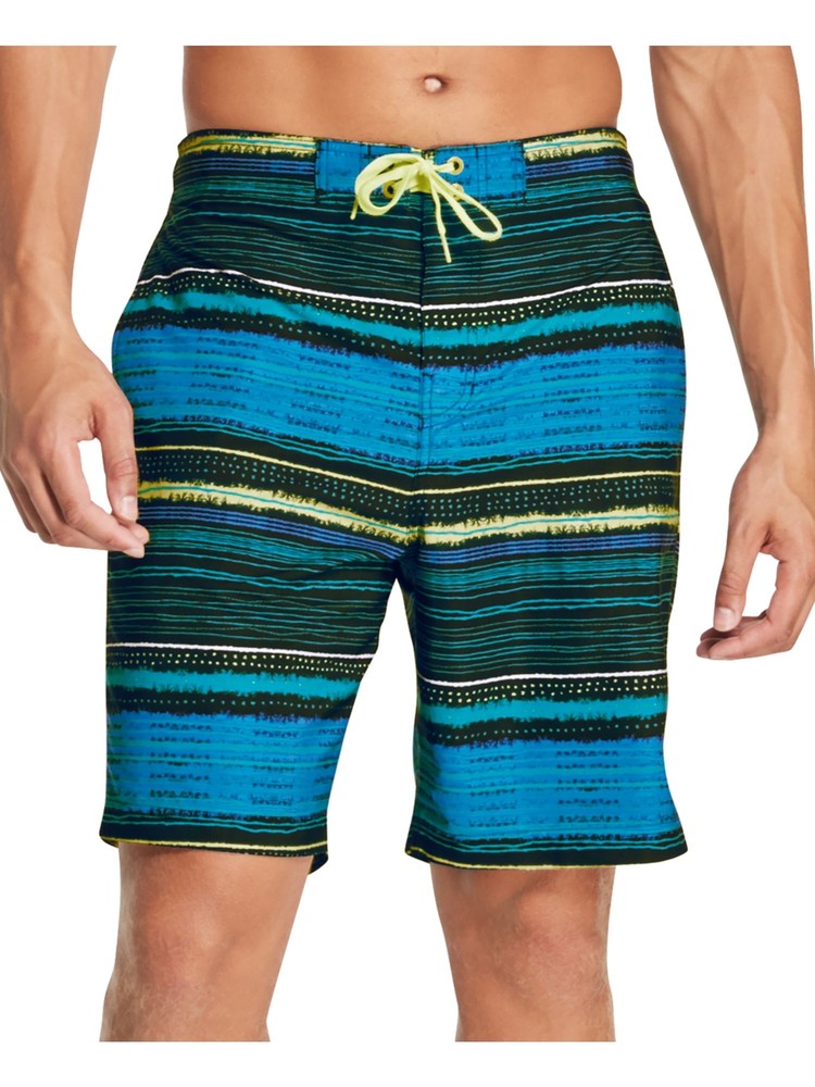 SPEEDO Mens Blue Lined Printed Stretch Swim Trunks S