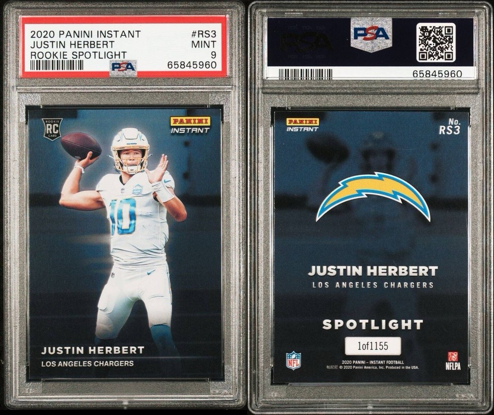 2020 Panini Instant Justin Herbert Rookie Spotlight RS3 PSA 9 Mint 1/1155