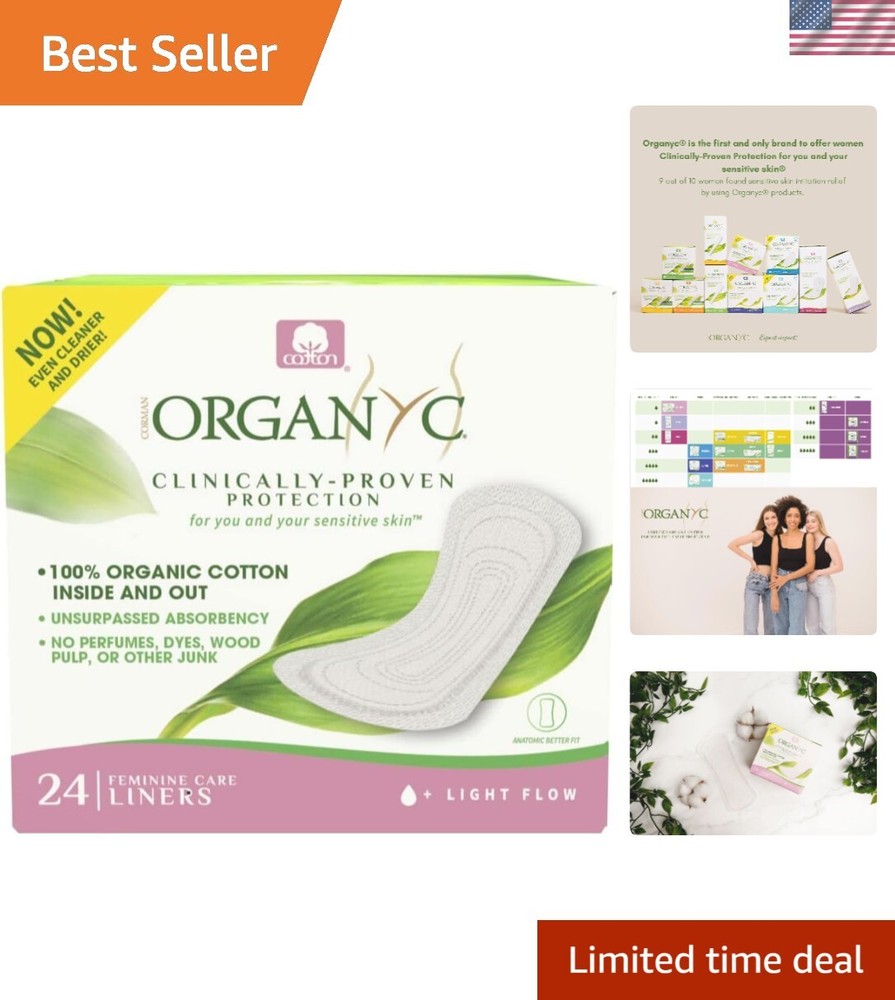 100% Certified Organic Cotton Folded Panty Liner, Ultra Thin, Light Flow, 12 ...