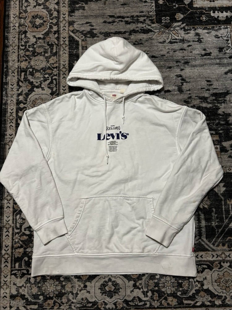 Levi's white hoodie with navy blue accents