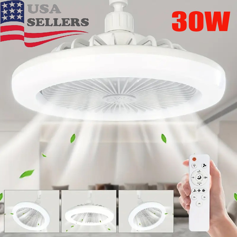 E27 Ceiling Fan with Lights Remote Mini 10 Inch Enclosed Low Profile Fan Light