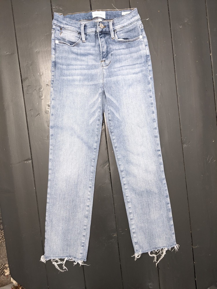 Women's FRAME Size 25 Denim Light Wash Frayed Hem Le High Straight Leg Jeans