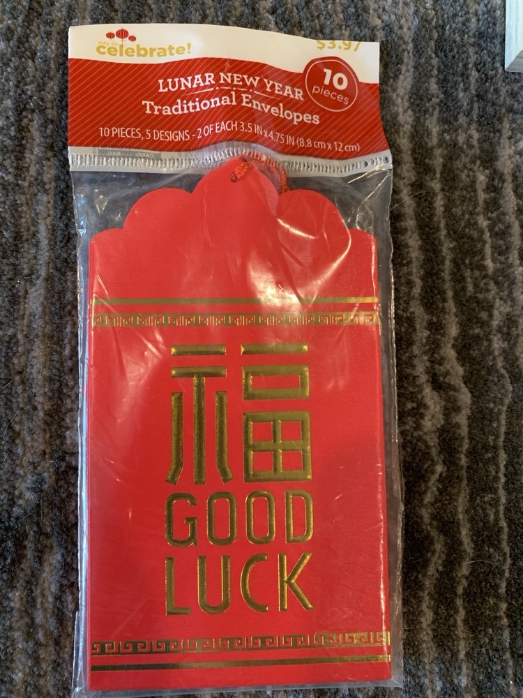Set of 10 Good Luck Chinese Lunar New Year Red Envelopes 5 Designs 3.5