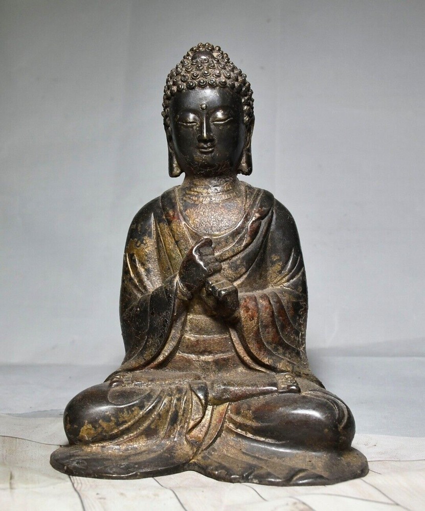 7.5-inch Antique Tibetan Bronze Gilt Shakyamuni Buddha Temple Statue