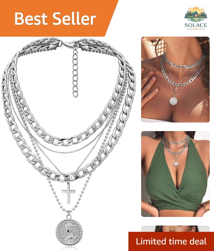 Layered Necklaces for Women Trendy Retro Coin Pendant Necklace Dainty Chunky ...