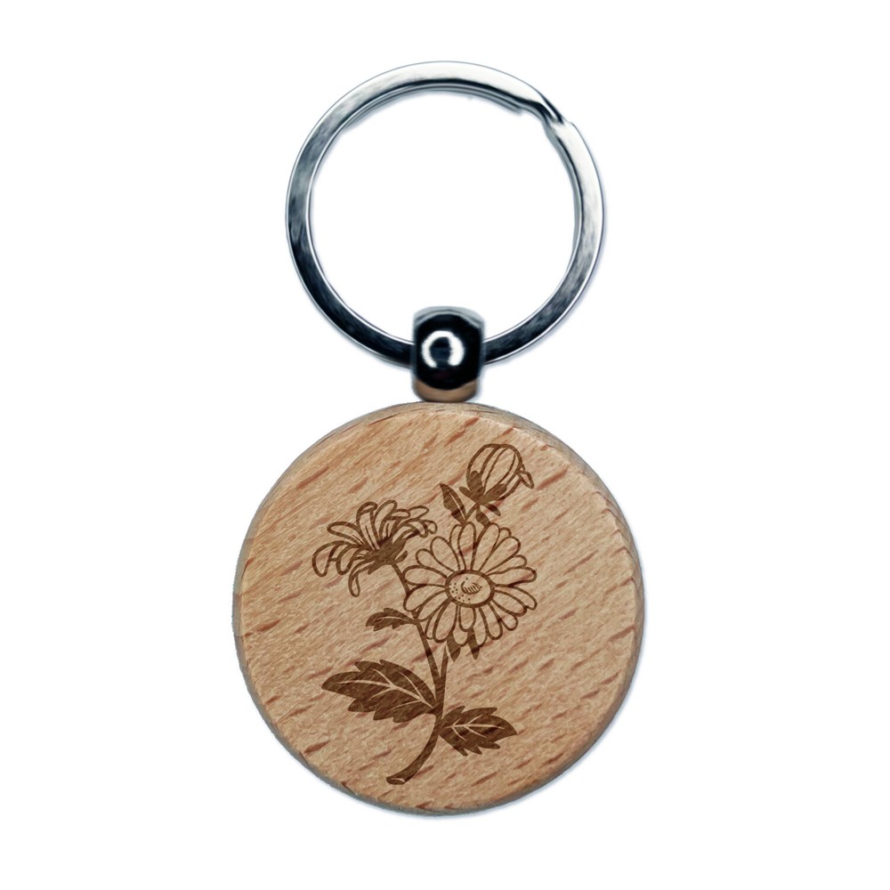 Bundle of Wildflowers Engraved Wood Round Keychain Tag Charm