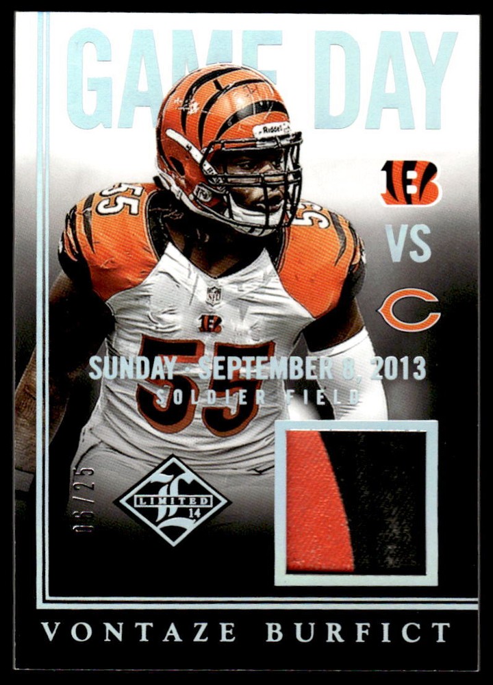 Panini Limited Vontaze Burfict 2014 25 Game Day Materials Prime 6/25 Bengals-image