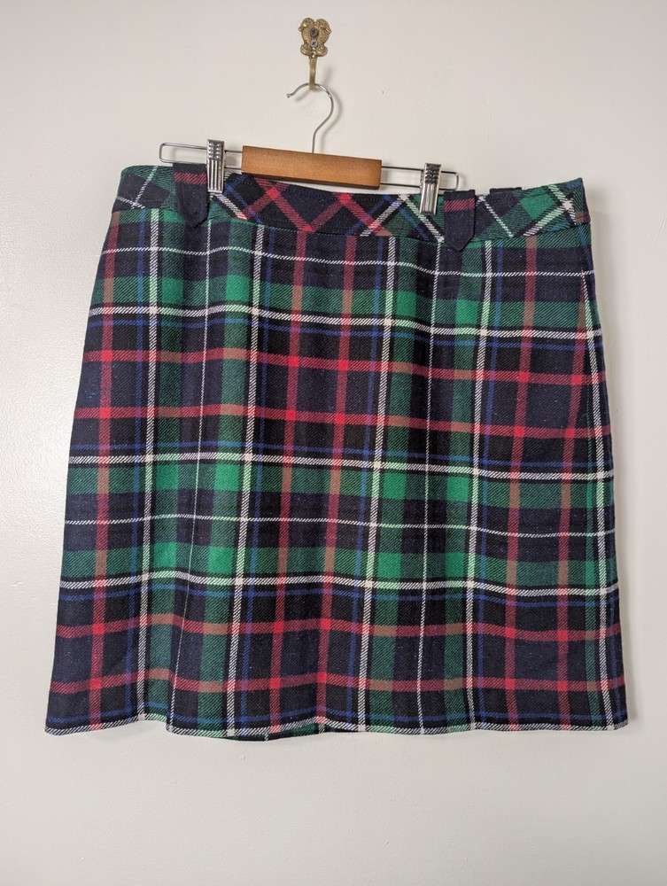 Talbots Green Plaid Wool Blend Size 16 Skirt Lined Preppy Holiday Christmas