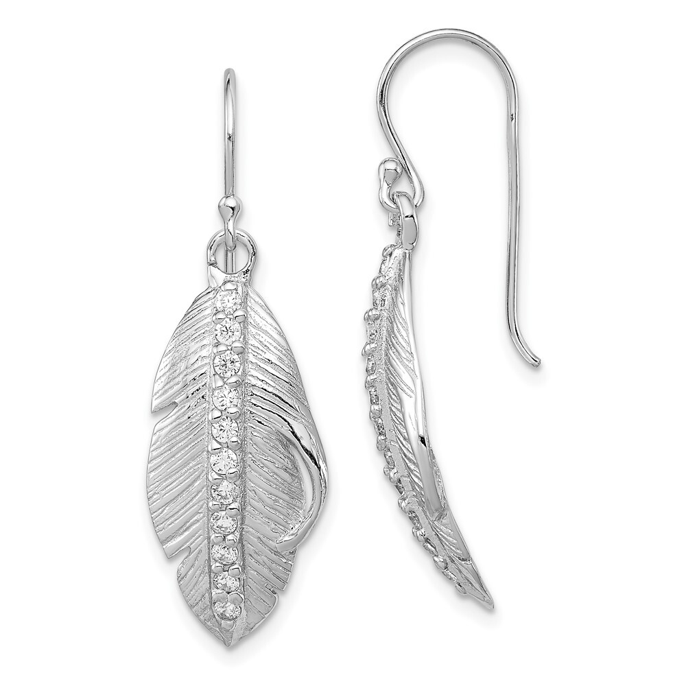 Sterling Silver Cubic Zirconia Feather Shepherd Drop & Dangle Earrings 4.65gm