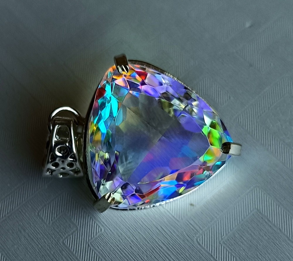 GIE 56.10 Ct+Natural Mystic Topaz Trillion Cut 925 Solid Silver Pendant Gemstone