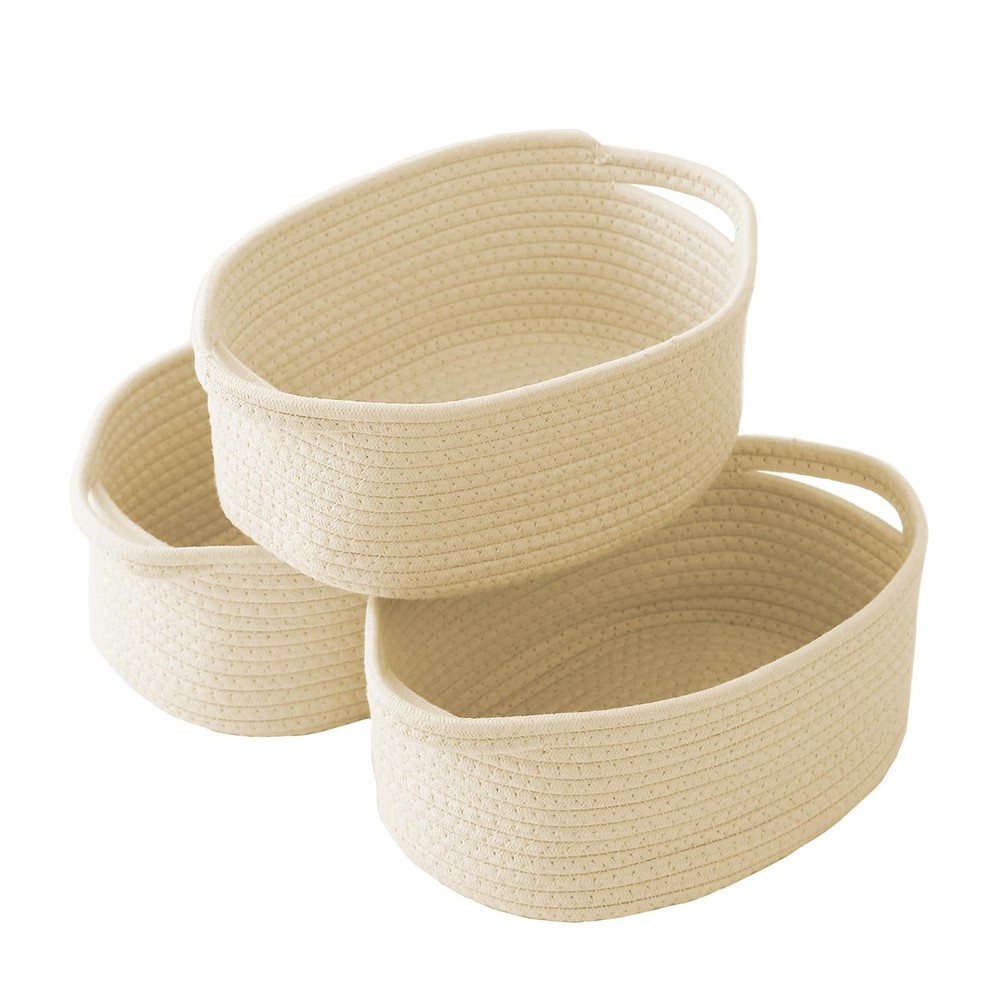 Woven Basket,Small Rope Storage Bin with Handles & Ribbon Bag, Organizer for ...