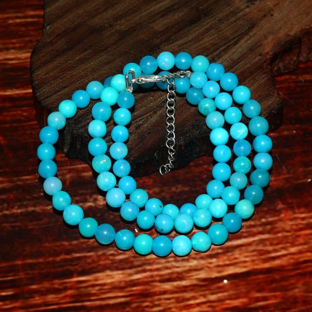 925 Sterling Silver Handmade Genuine Ethiopian Opal Beads Necklace Jewelry @25