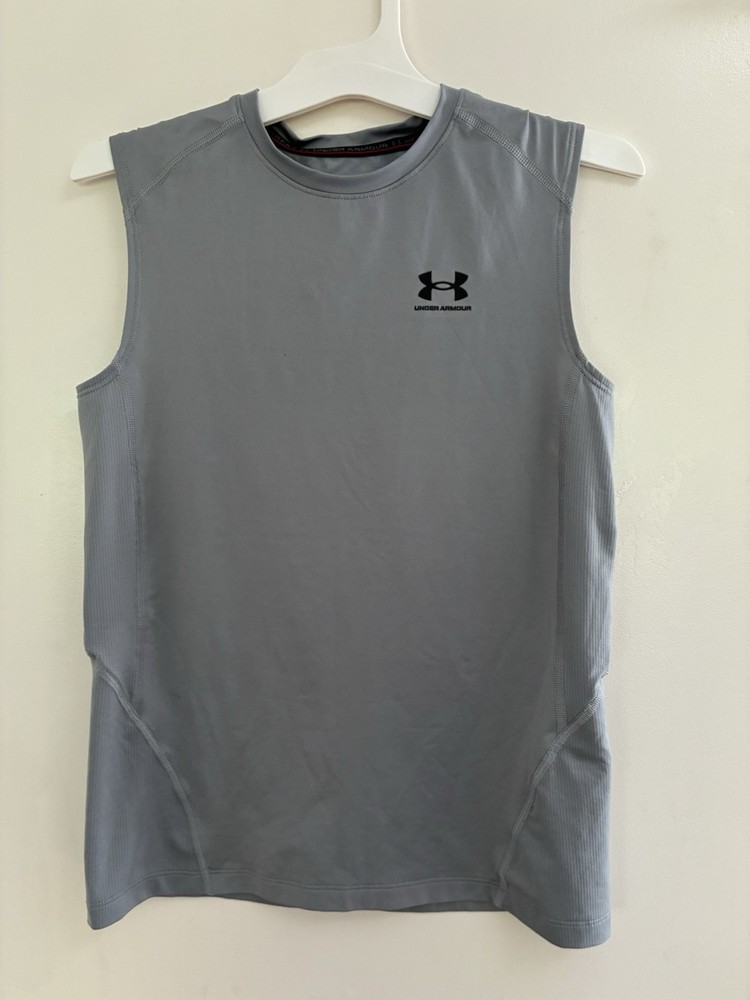 Under Armour HeatGear Youth Boy Logo Polyester Sleeveless Fitted Tank Top Gray L