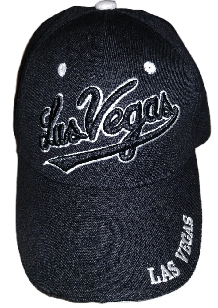 LAS VEGAS HAT CAP BLACK EMBROIDERED  Spell Out ADJUSTABLE Hook And Loop