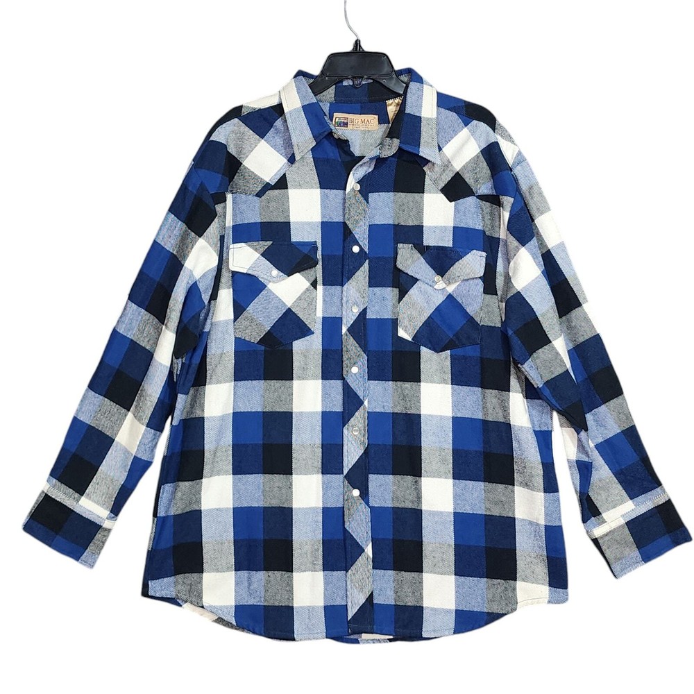 Big Mac Authentic Plaid Flannel Jacket Long Sleeve Button Front XL Workwear