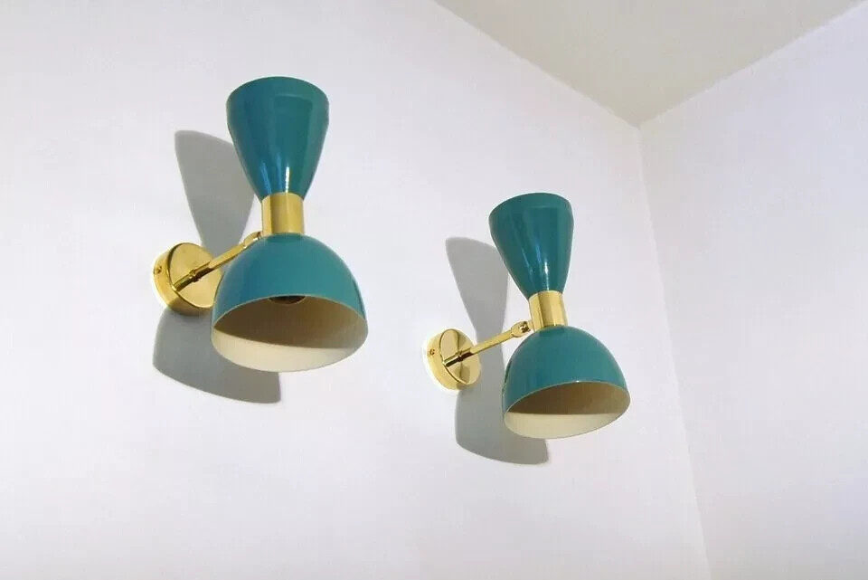 1950s Mid Century Italian Brass Diabolo 2-Bulb Wall Sconce Light Fixture