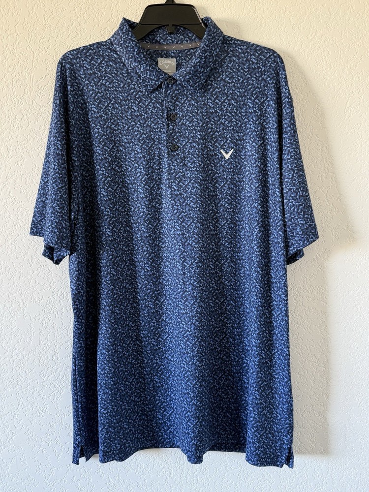 Callaway Opti Dry Polo Shirt Mens XL Stretch Golf Blue Print All Over NWT