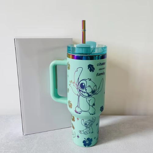 Stainless Steel 40oz Vacuum Tumbler Milk Cup With Double Handle Straw