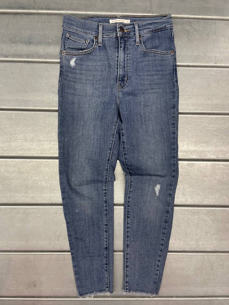 Levis Mile High Super Skinny Jeans Womens 27 Blue Denim Distressed Frayed Hem