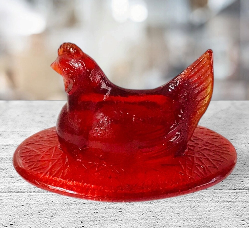 Vintage Westmoreland Ruby Red Glass Candy Dish Hen Lid Only Excellent Condition