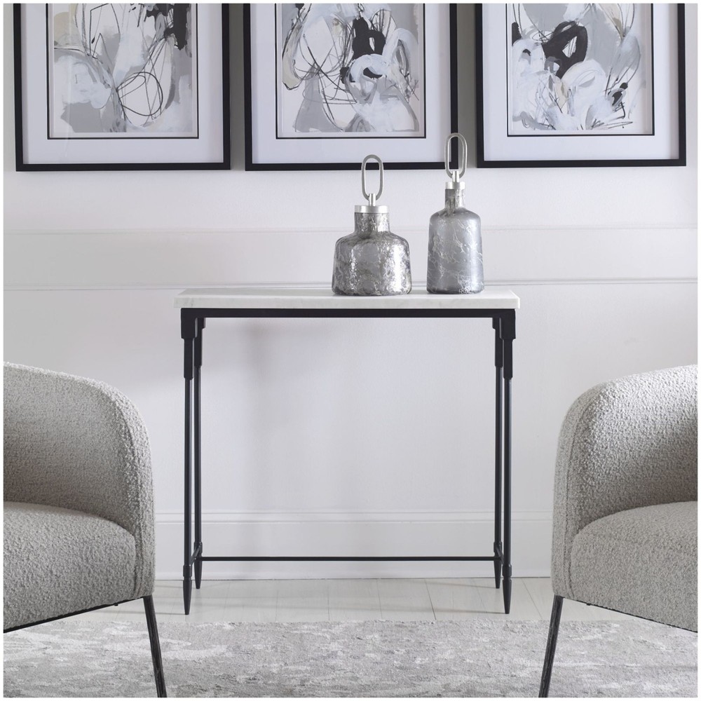 Uttermost 25165 Bourges 36W Modern Industrial White Marble Top Console Table