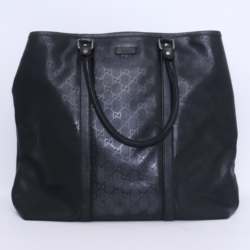 GUCCI GG Impletation Tote Bag in Black PVC Leather with Shoulder Strap