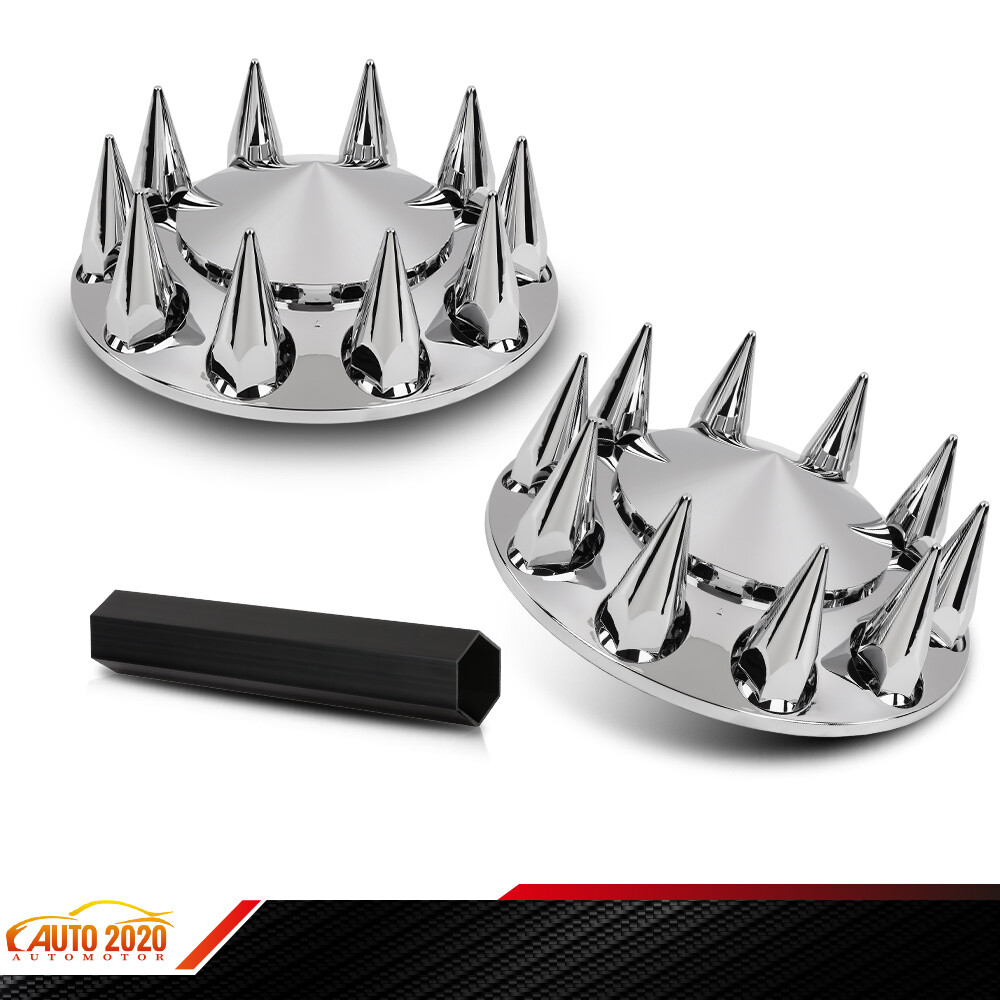 2pcs Fit For Chrome Semi Truck Front Hub Wheel Cover Nut Covers Spiked 33mm