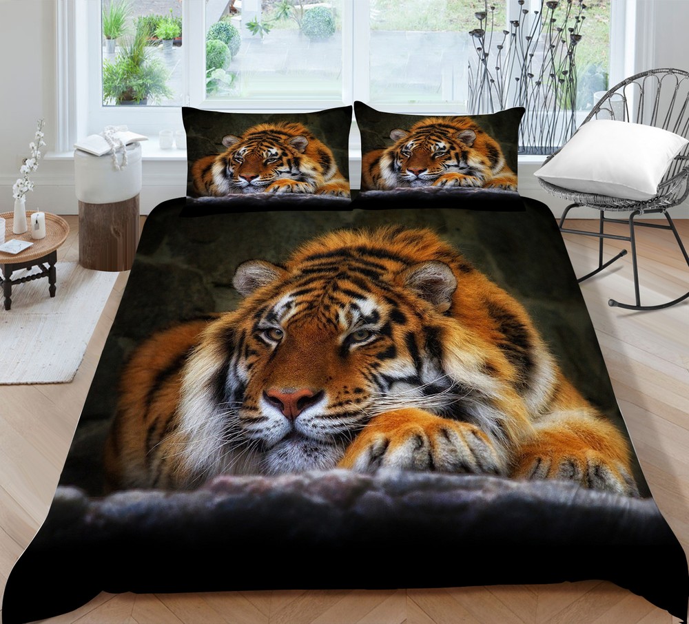 Fierce Tiger Forest Wildlife Duvet Quilt Cover Queen Bedding Set Pillowcase