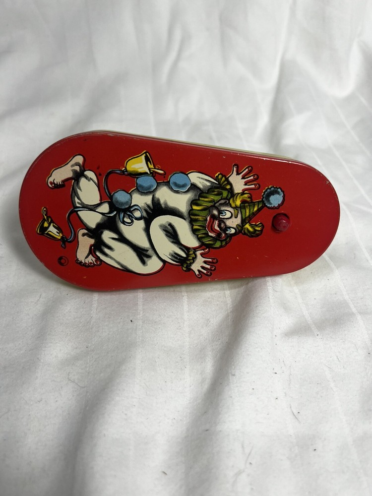VTG Halloween Tin Litho Noisemaker Red Wooden Handle Spinnng Clacking Toy