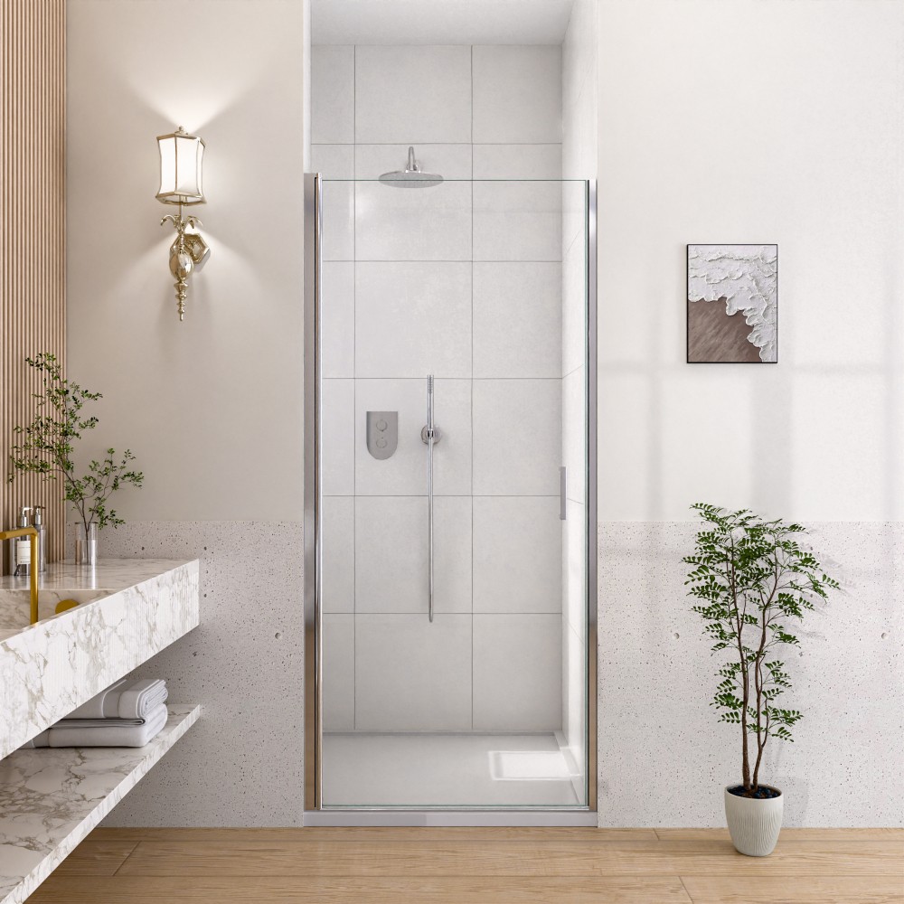 Semi Frameless Circular Pivot Shower Door in Chrome W 6mm Tempered Glass