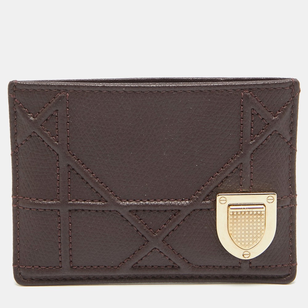 Dior Burgundy Leather Diorama Slim Card Case Wallet
