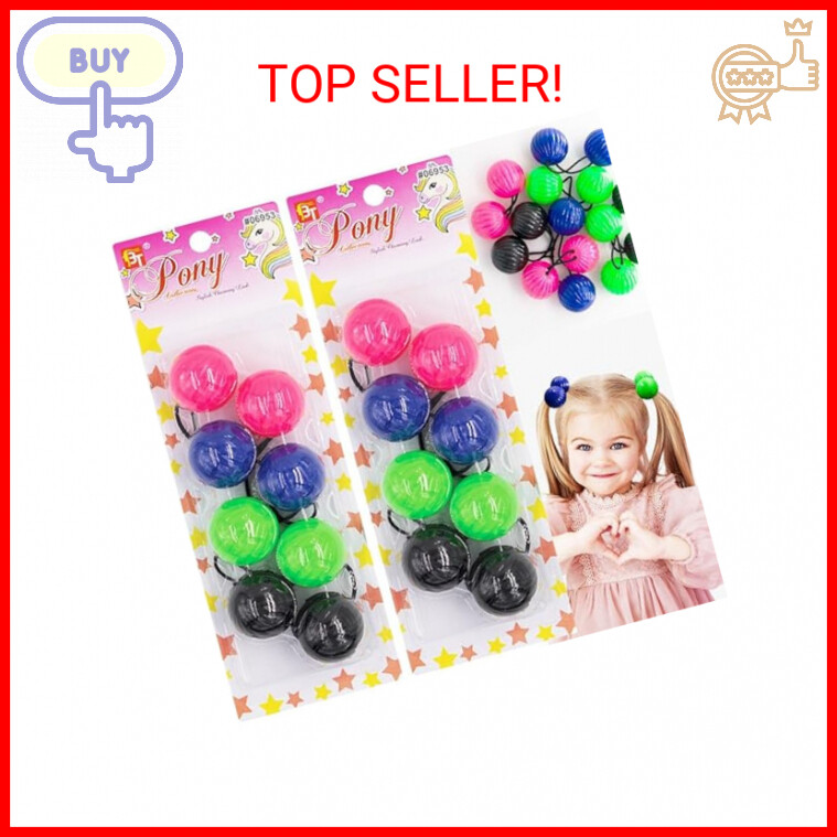 Beauty Town 8-Pack 40mm Large Bubble Twinbead Hair Ties with Balls