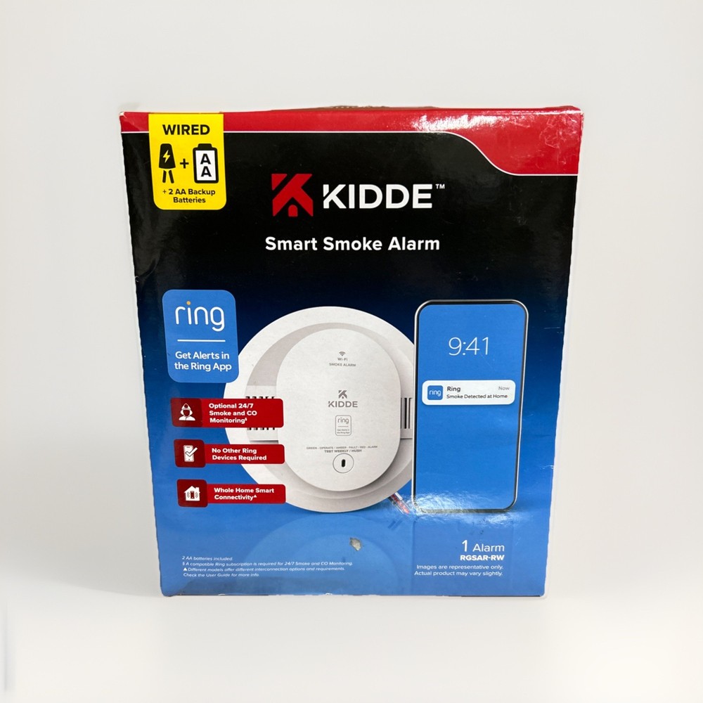 Kidde Wired Smart Smoke Alarm with Ring Alerts Model RGSAR-RW Open Box