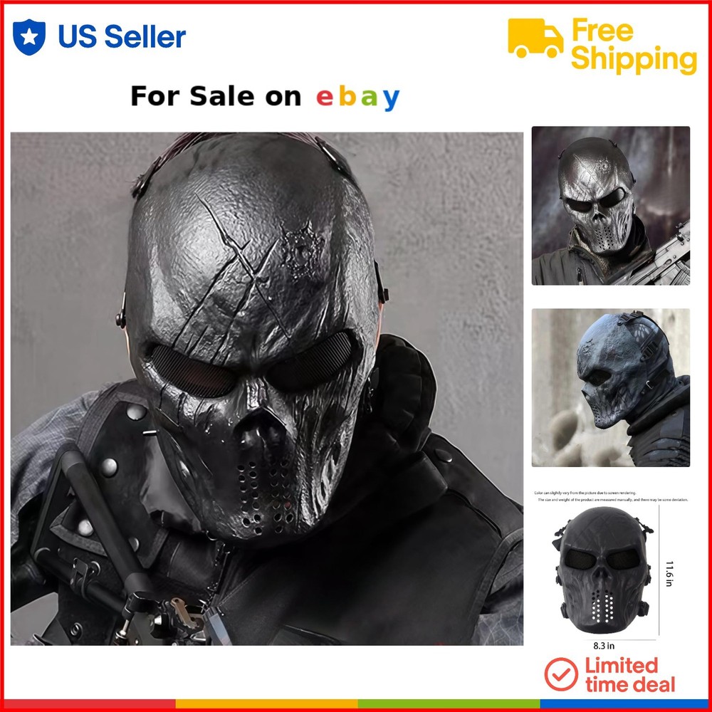 Skeleton Mask Latex Helmet Metal Mesh Eye Protector Halloween Rave