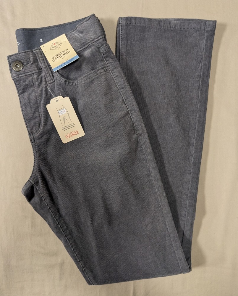NWT: St. John's Bay Gray Straight Leg Corduroy Pants - Size 2