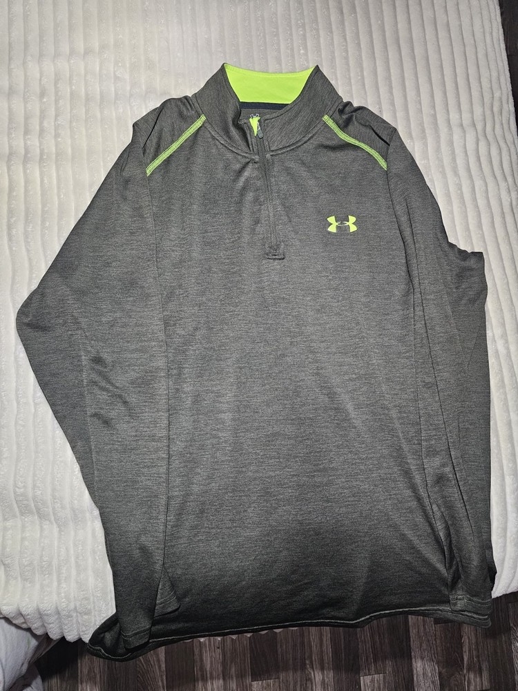 Under Armour HeatGear 1/4 Zip Pullover Gray Neon Green Men's L Loose Fit